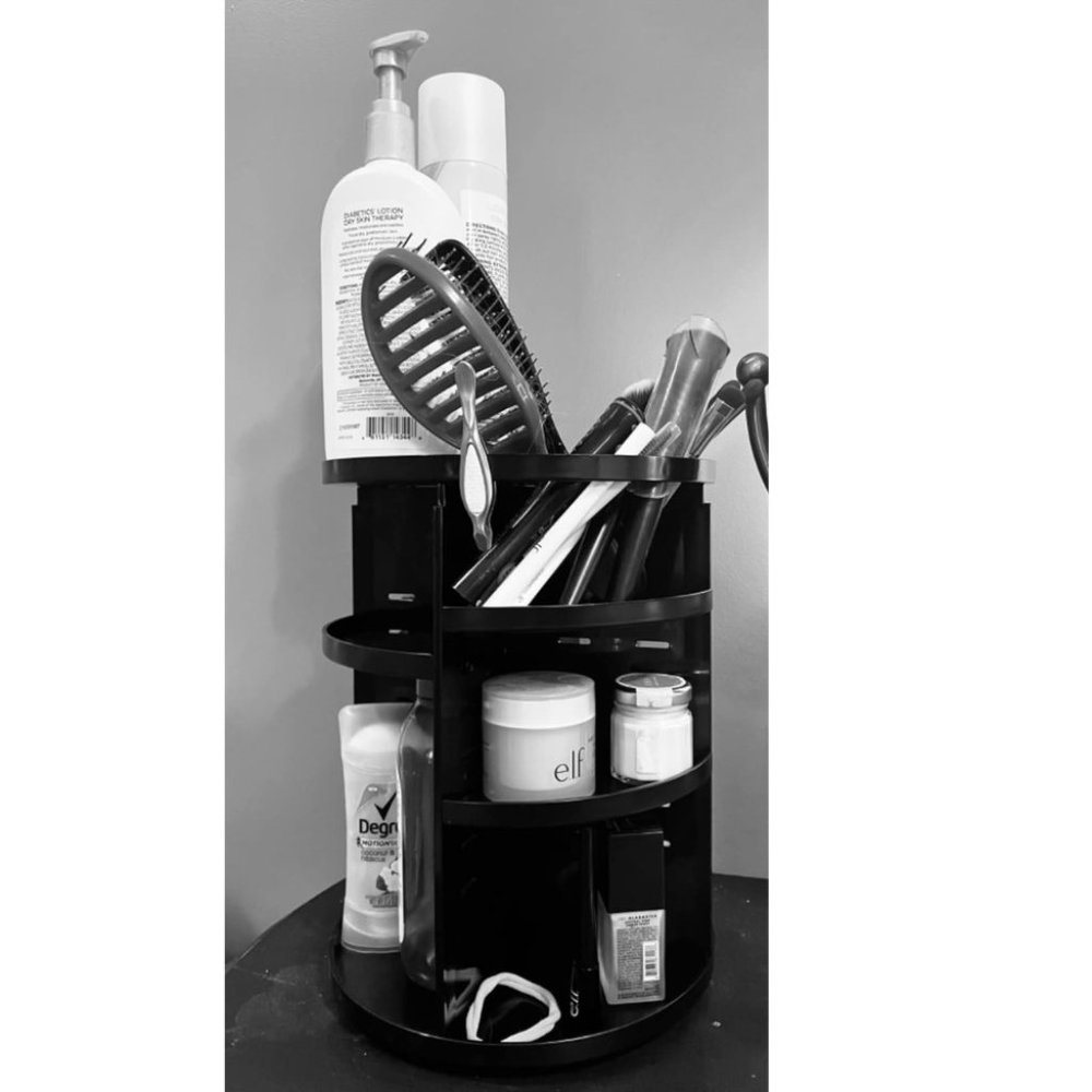 360° Rotating Adjustable Bathroom Spinning Storage Makeup Organizer - Black